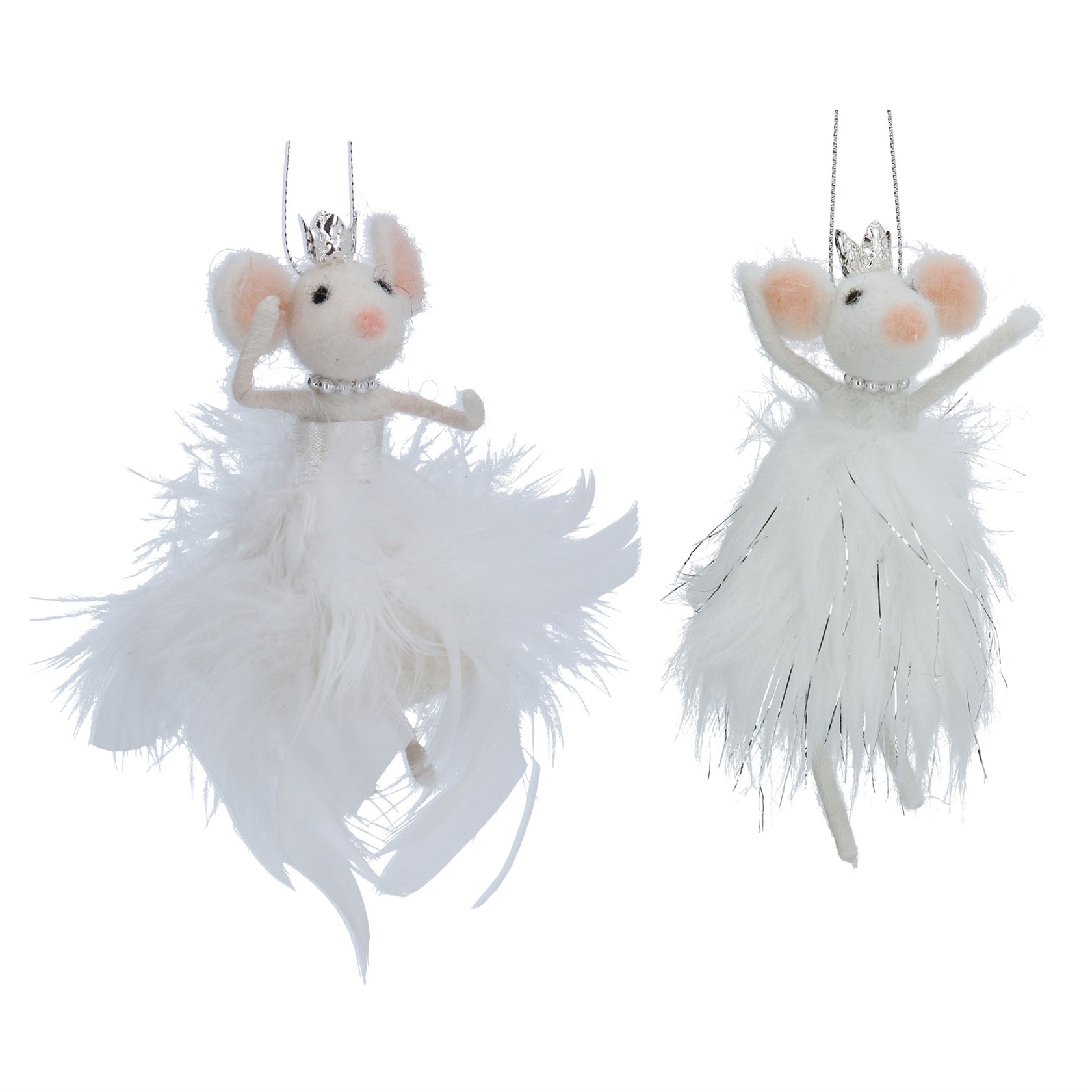 Christmas Wool Feather White Mice Dec by Gisela Graham